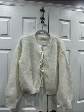 Elan Cream Tie-Front Crewneck Sweater
